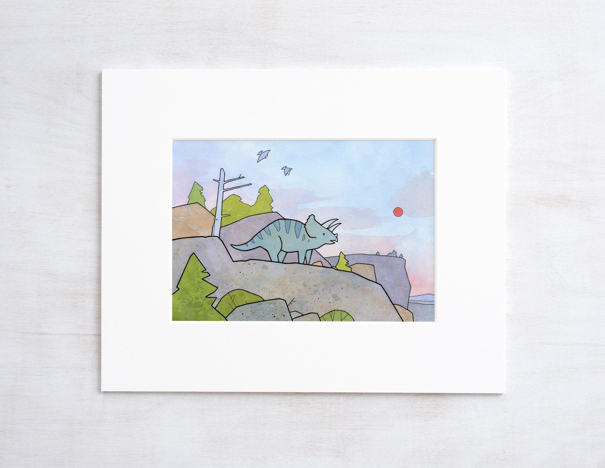 Triceratops Wall Art Illustration Print, Dinosaur Wall Art, Nursery Decor