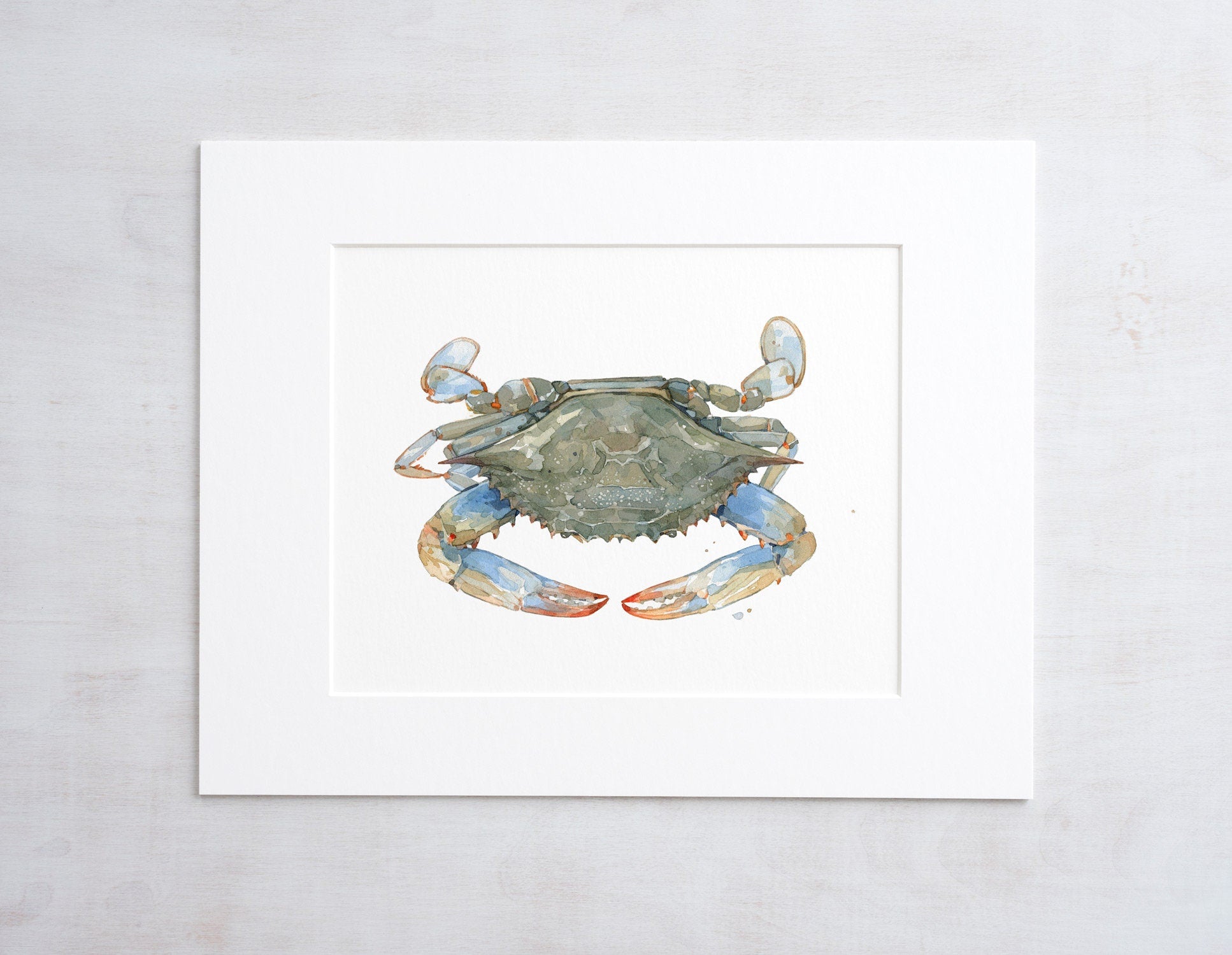 Blue Crab Watercolor Art Print, Coastal Decor, Crab Wall Art