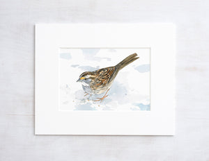 Sparrow Art Print, Bird Watercolor Painting, White Throated Sparrow Audubon Art