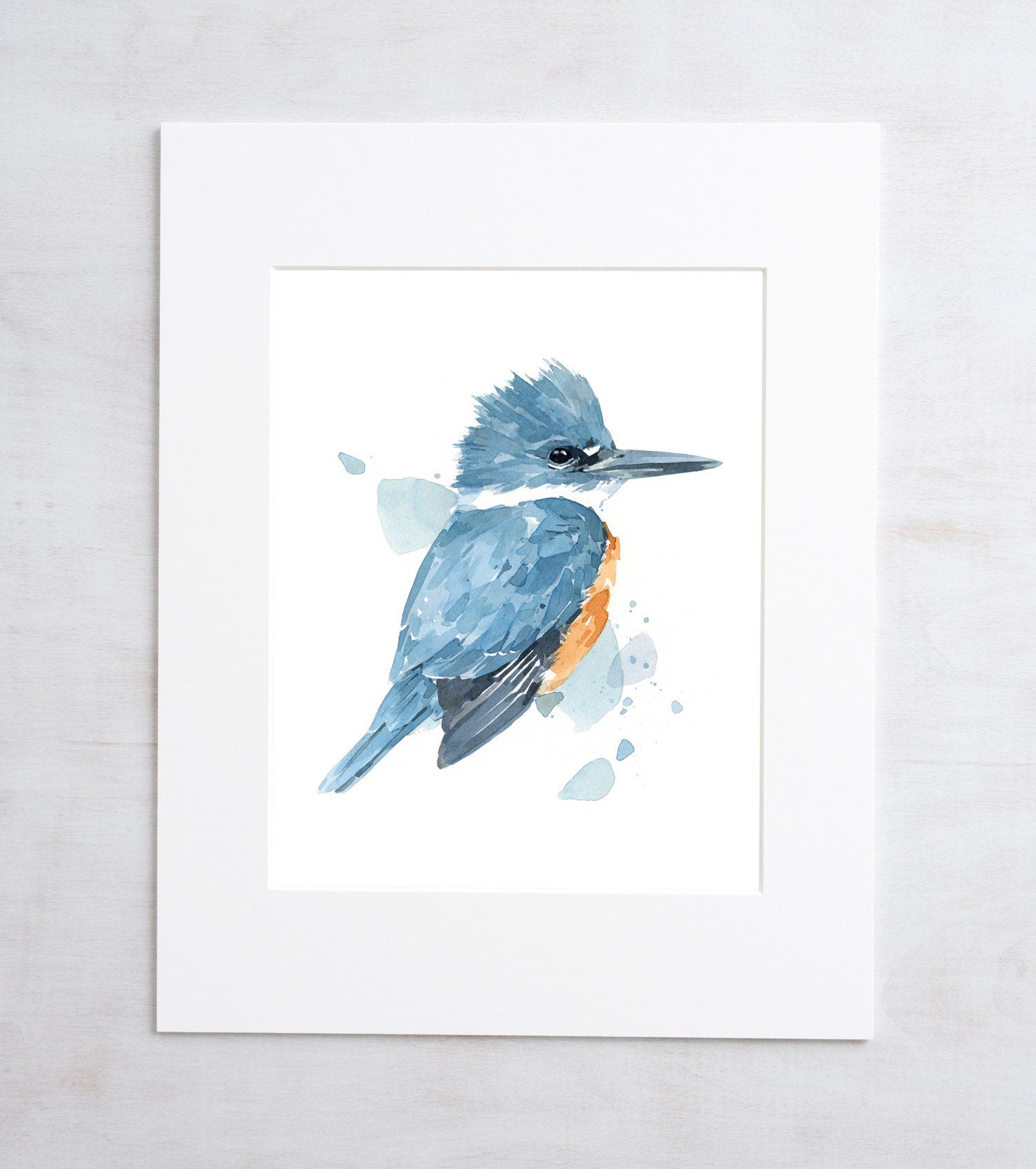 Kingfisher Watercolor Print, Bird Painting Wall Art