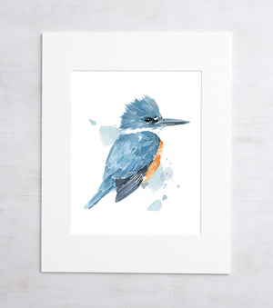 Kingfisher Watercolor Print, Bird Painting Wall Art