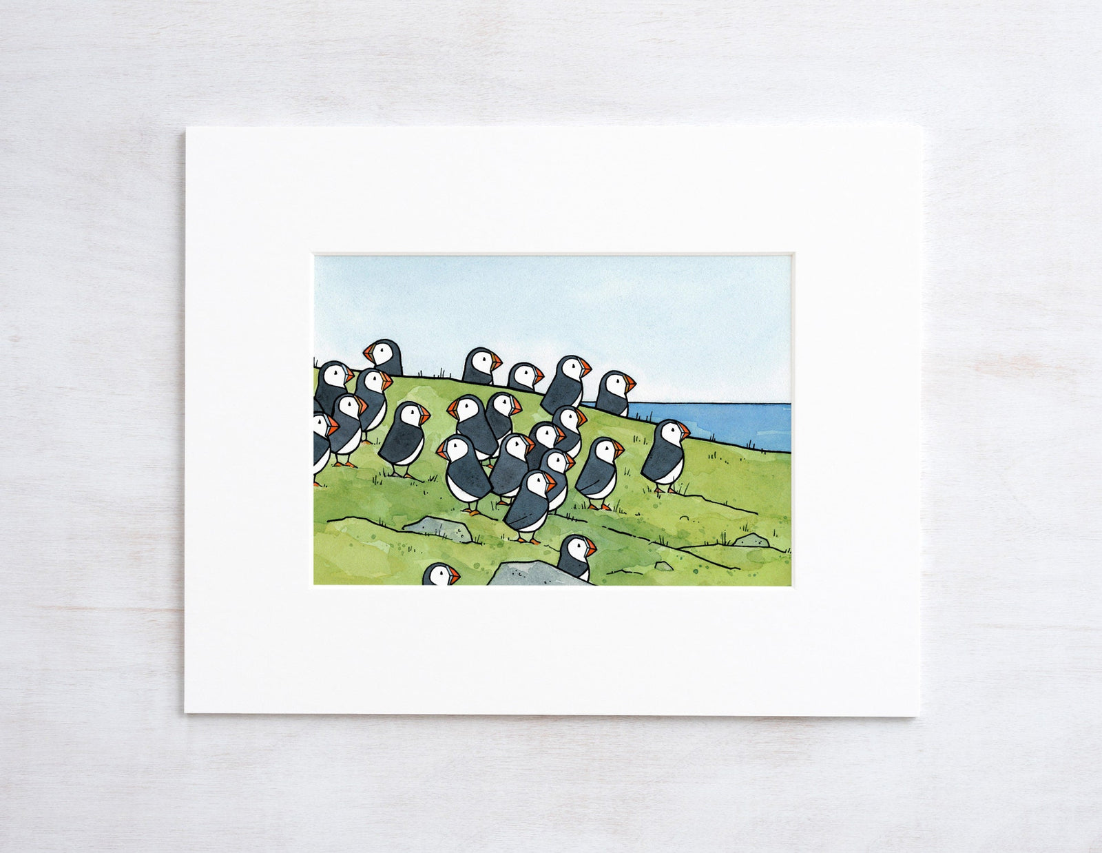 Puffin Colony Illustration Print, Puffin Rock Island