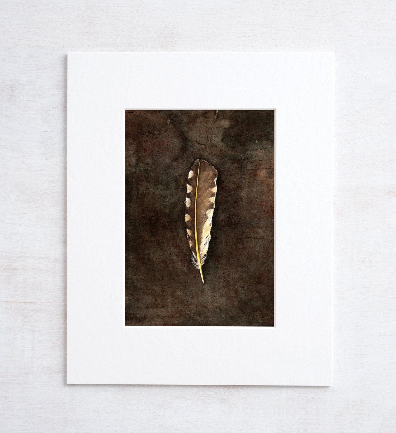 Northern Flicker Feather Print, Spotted Yellow Feather Watercolor