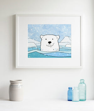 Polar Bear Nursery Print, Arctic Animal Art, Kids Wall Art