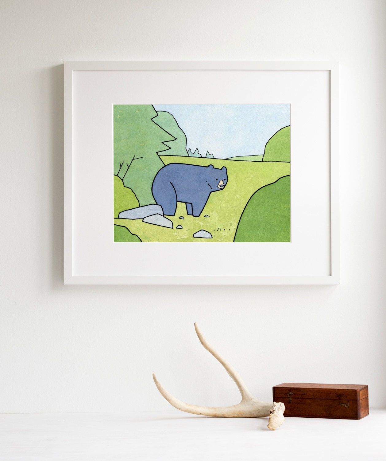 Black Bear Art Print, Woodland Nursery Wall Art, Whimsical Bear Print