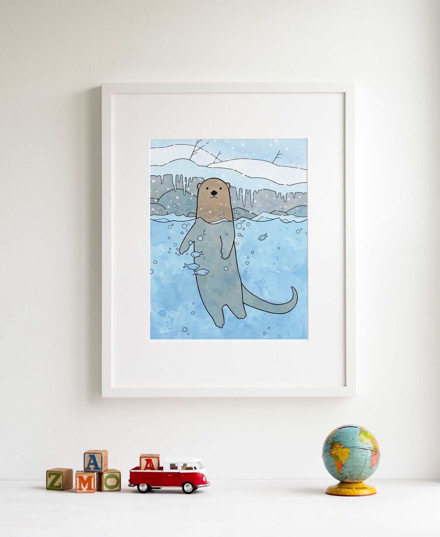 River Otter Art Print, Nursery, Kids Room Decor, Animal Illustration Print