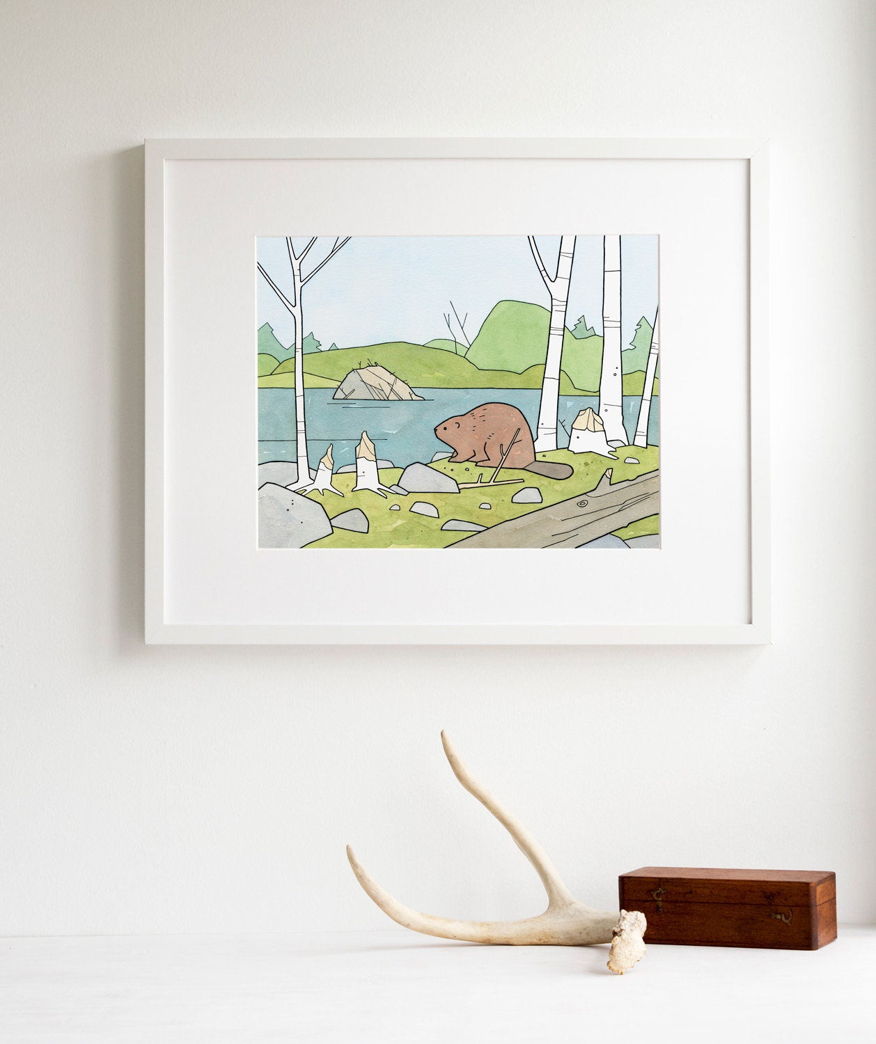 Beaver Illustration Art Print, Nature Nursery Wall Art, Woodland Decor