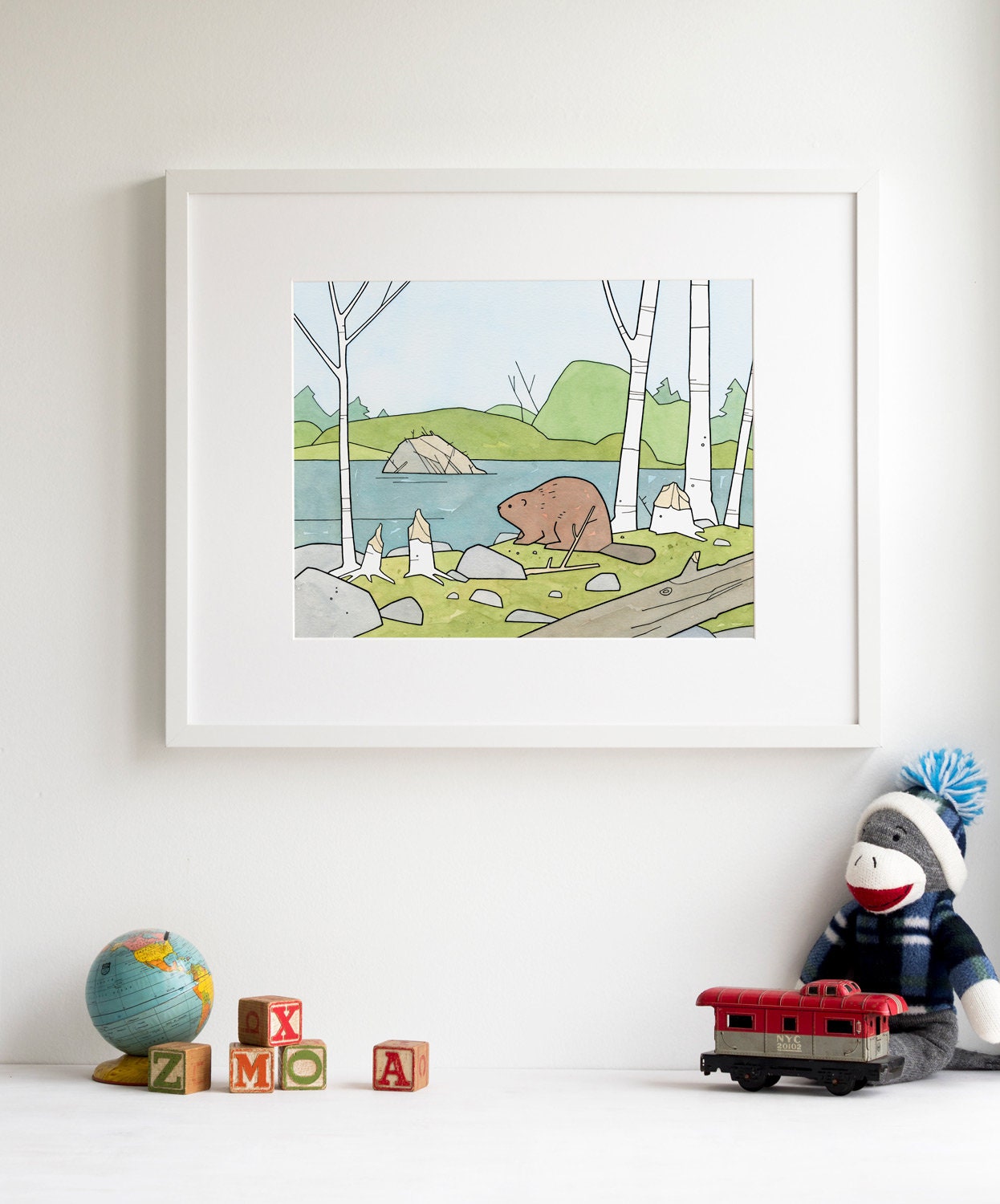 Beaver Illustration Art Print, Nature Nursery Wall Art, Woodland Decor