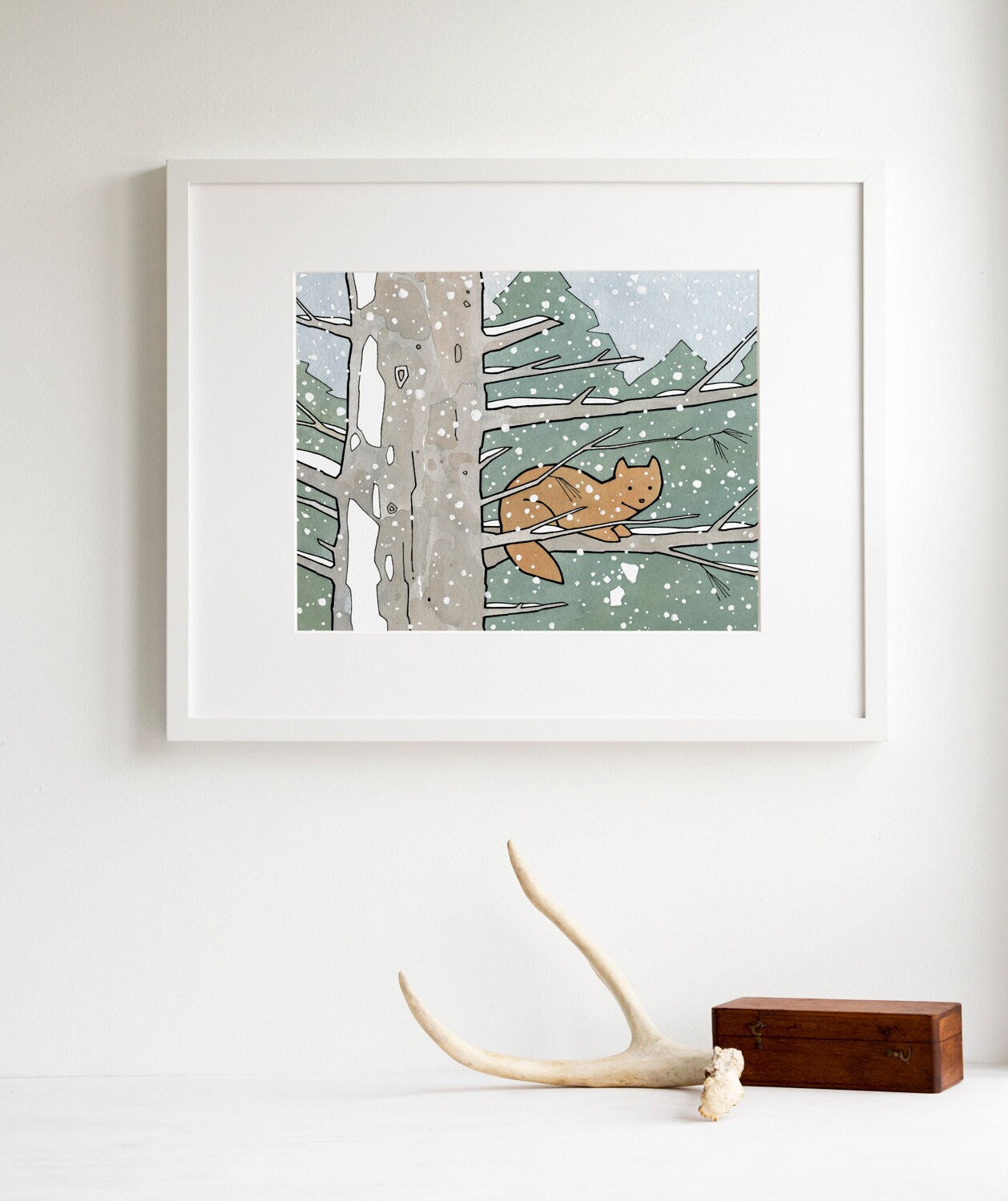 Pine Marten Animal Art Print, Snowy Nature Illustration