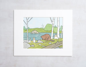 Beaver Illustration Art Print, Nature Nursery Wall Art, Woodland Decor