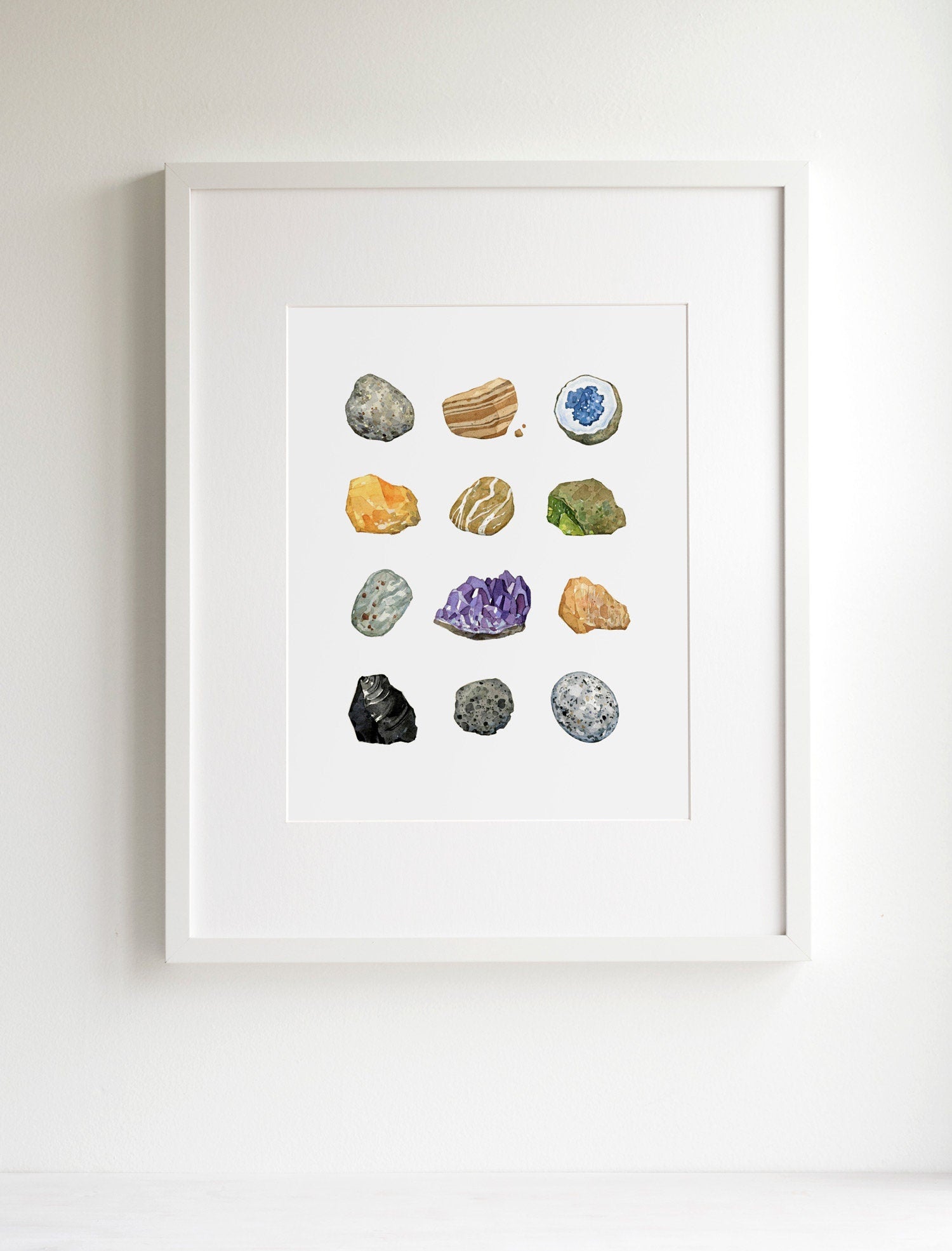 Rock Mineral Collection Art Print 8x10 Watercolor