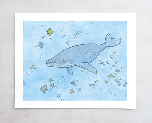 Humpback Whale Art Print, Whimsical Ocean Nursery Illustration