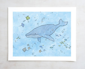 Humpback Whale Art Print, Whimsical Ocean Nursery Illustration