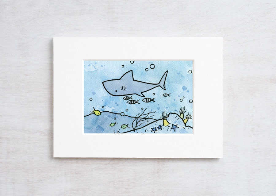 Shark Nursery Illustration Print, Ocean Art for Kids Room, Whimsical Under the Sea Art