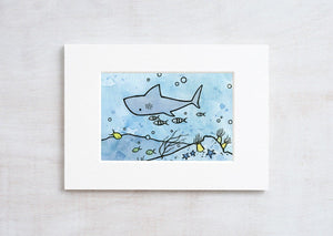 Shark Nursery Illustration Print, Ocean Art for Kids Room, Whimsical Under the Sea Art