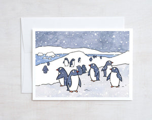 Gentoo Penguins Christmas Card Set, Snowy Holiday Animal Card Set