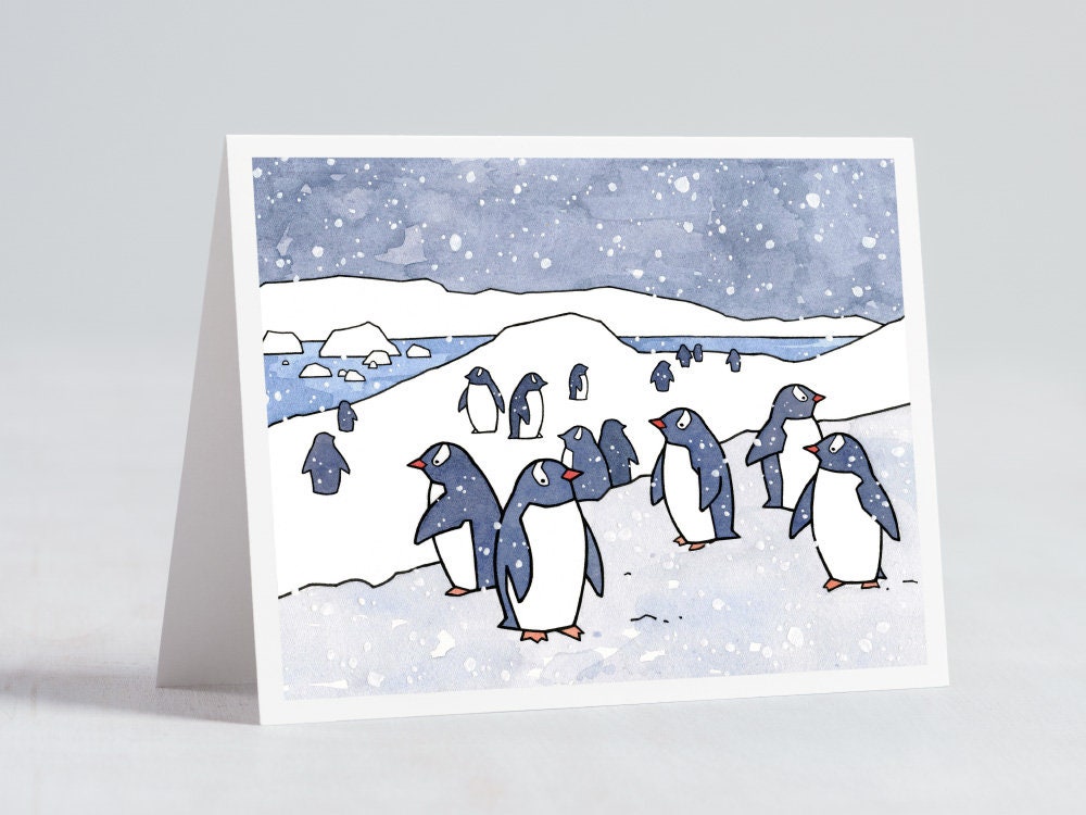 Gentoo Penguins Christmas Card Set, Snowy Holiday Animal Card Set