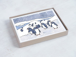 Gentoo Penguins Christmas Card Set, Snowy Holiday Animal Card Set