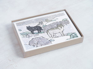 Wolf Pack Holiday Card Set, Whimsical Wildlife Christmas Cards