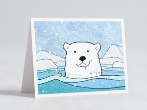 Polar Bear Card, Illustrated Animal Holiday Card, Christmas Stationery