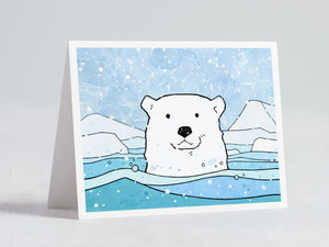 Polar Bear Holiday Card Set - 10 Illustrated Cards, Winter Animal Stationery, Christmas Cards
