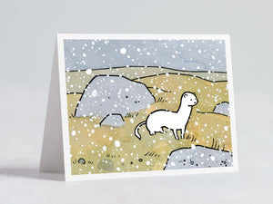 White Weasel Holiday Card, Ermine In Snow Cute Animal Christmas Card