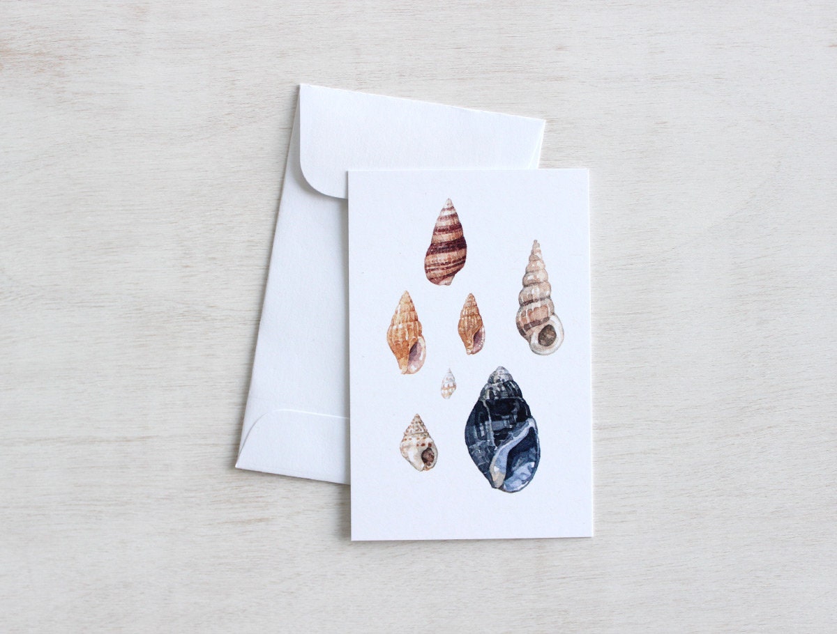 Small Note Cards Beach Shells Set, Mini Gift Note Card Set