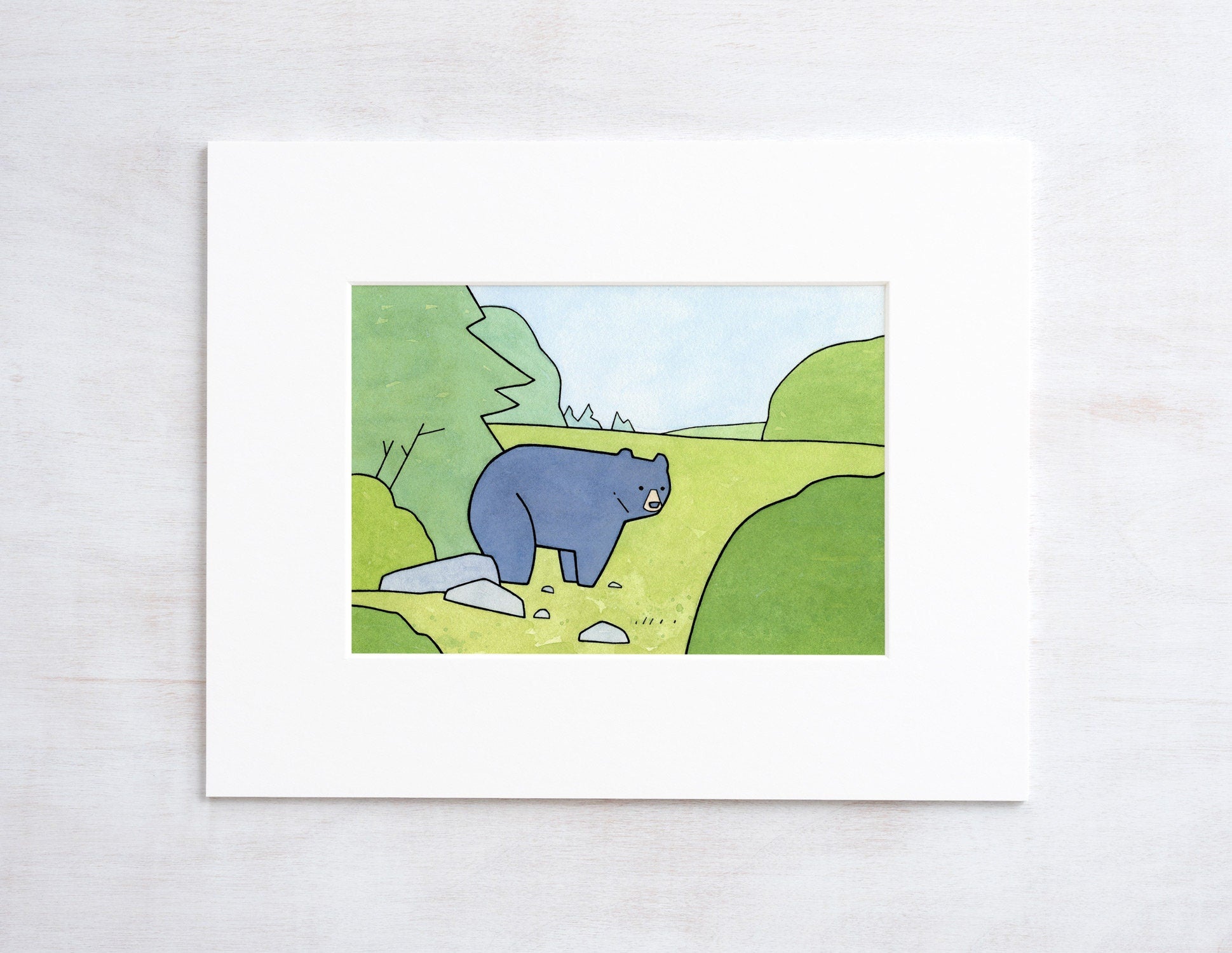 Black Bear Art Print, Woodland Nursery Wall Art, Whimsical Bear Print