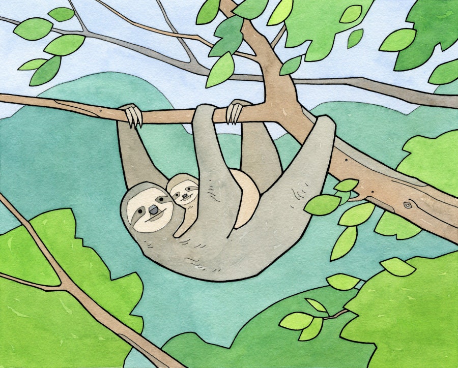 Sloth Print Childs Room Wall Art Baby Sloth, Nursery Wall Art