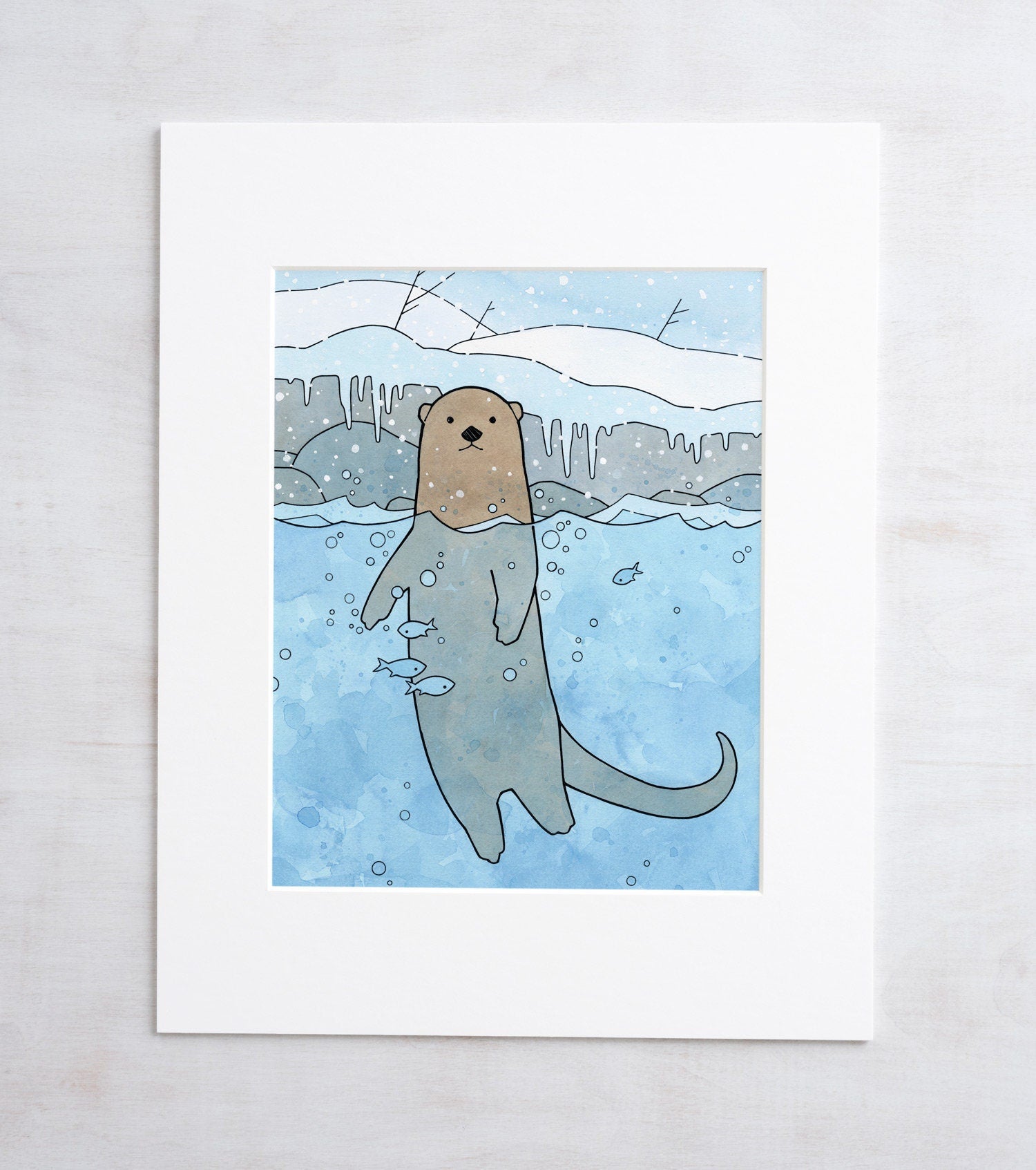 River Otter Art Print, Nursery, Kids Room Decor, Animal Illustration Print