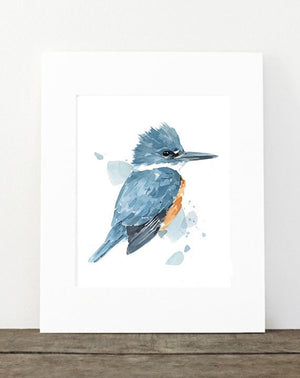 Kingfisher Watercolor Print, Bird Painting Wall Art