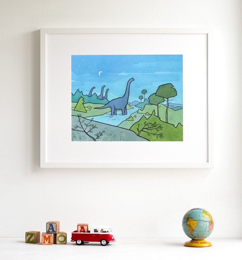 Brachiosaurus Dinosaur Print, Dinosaur Bedroom Decor, Kids Illustration Decor, Dino Wall Art