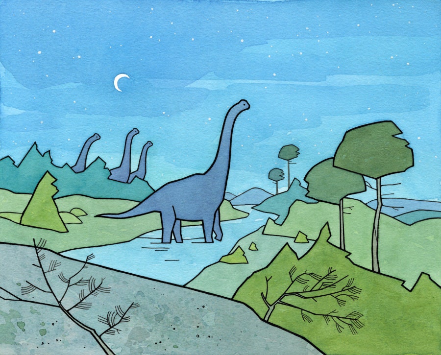 Brachiosaurus Dinosaur Print, Dinosaur Bedroom Decor, Kids Illustration Decor, Dino Wall Art