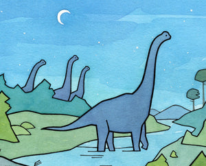 Brachiosaurus Dinosaur Print, Dinosaur Bedroom Decor, Kids Illustration Decor, Dino Wall Art