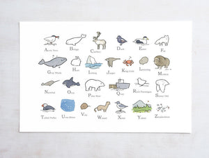 Illustrated Alphabet Arctic North, Canada Alaska Nursery Art Print, ABC Childs Room Art