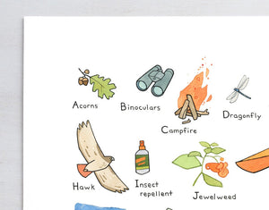 Camping Nursery Alphabet Print, Hiking Illustration, Kids Room Decor, Baby Shower Gift