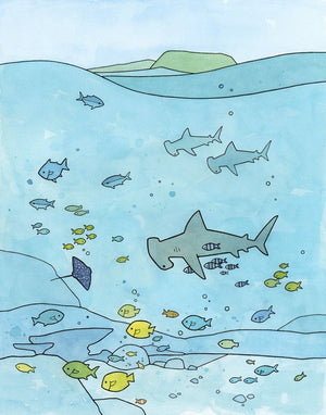 Hammerhead shark print, Nautical Nursery Ocean Print, Limited edition