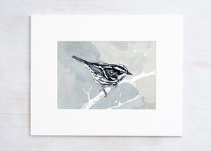 Black and White Warbler Watercolor Print, Small Bird Wall Art