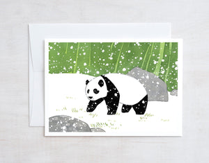 Panda in Snow Holiday Card, Christmas Card, Winter Stationery