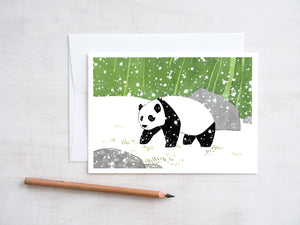 Panda in Snow Holiday Card, Christmas Card, Winter Stationery