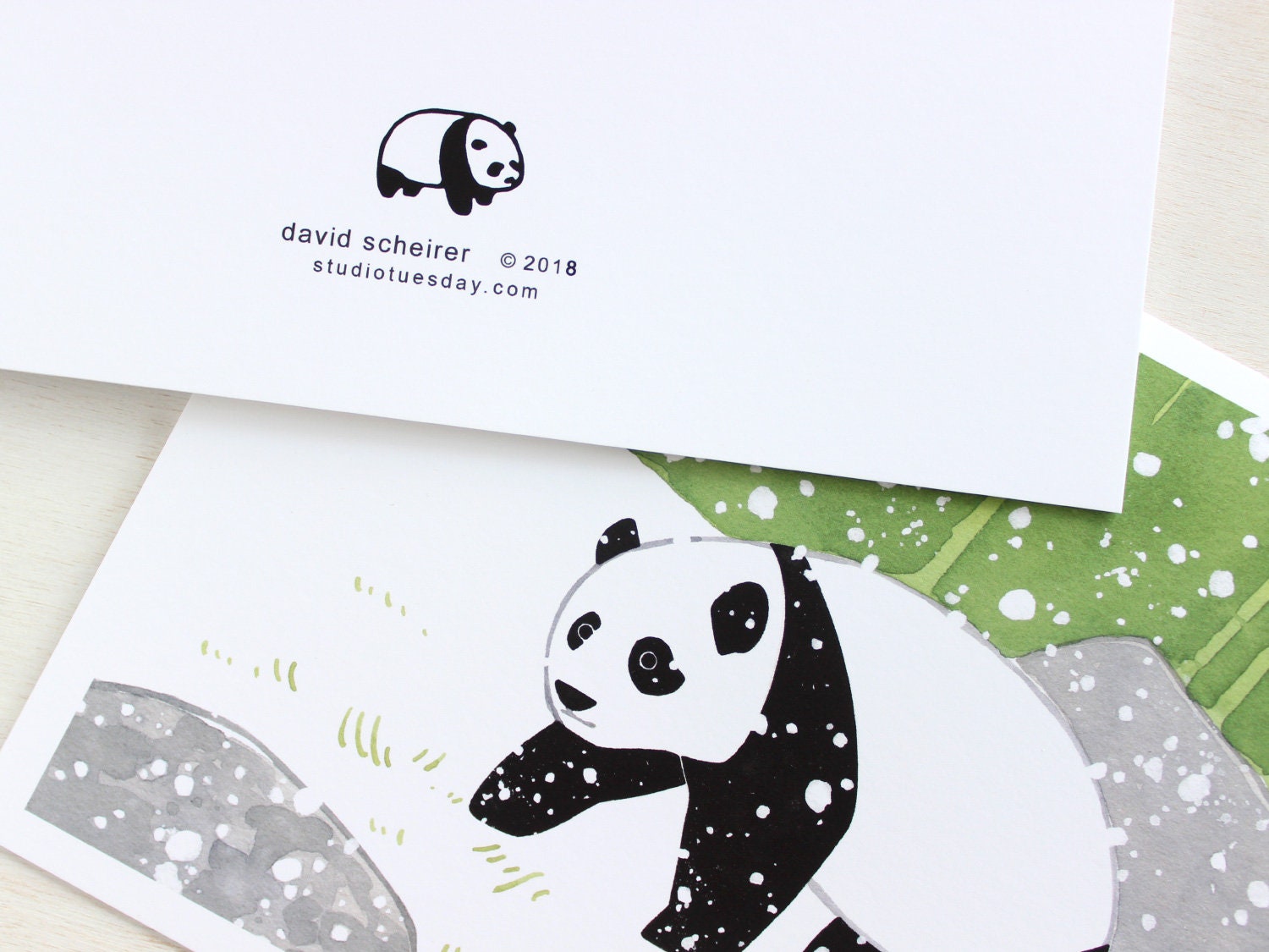 Panda in Snow Holiday Card, Christmas Card, Winter Stationery