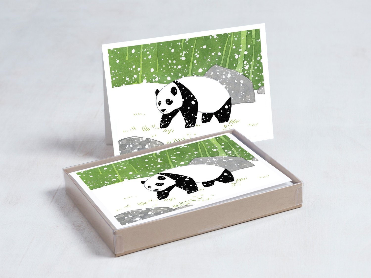 Panda Winter Card Pack, Winter Holiday and Christmas Stationery