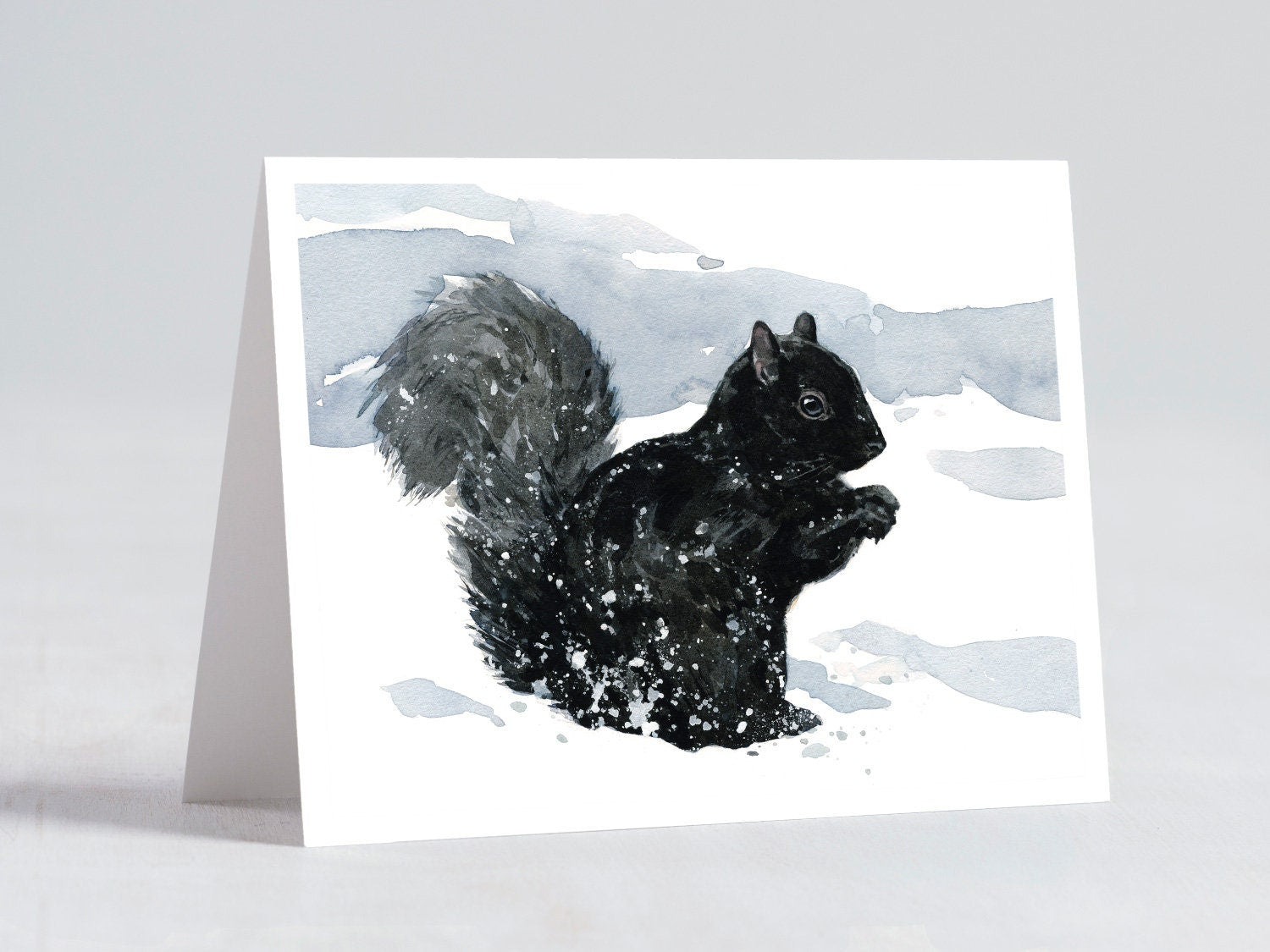 Black Squirrel Winter Card, Christmas Holiday Wildlife in Snow Note Card