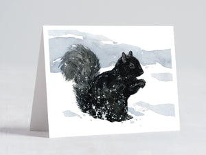 Black Squirrel Winter Card, Christmas Holiday Wildlife in Snow Note Card