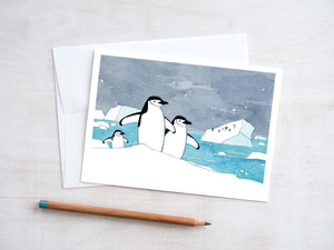 Chinstrap Penguins Cute Christmas Card, Winter Holiday Stationery