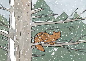 Pine Marten Animal Art Print, Snowy Nature Illustration