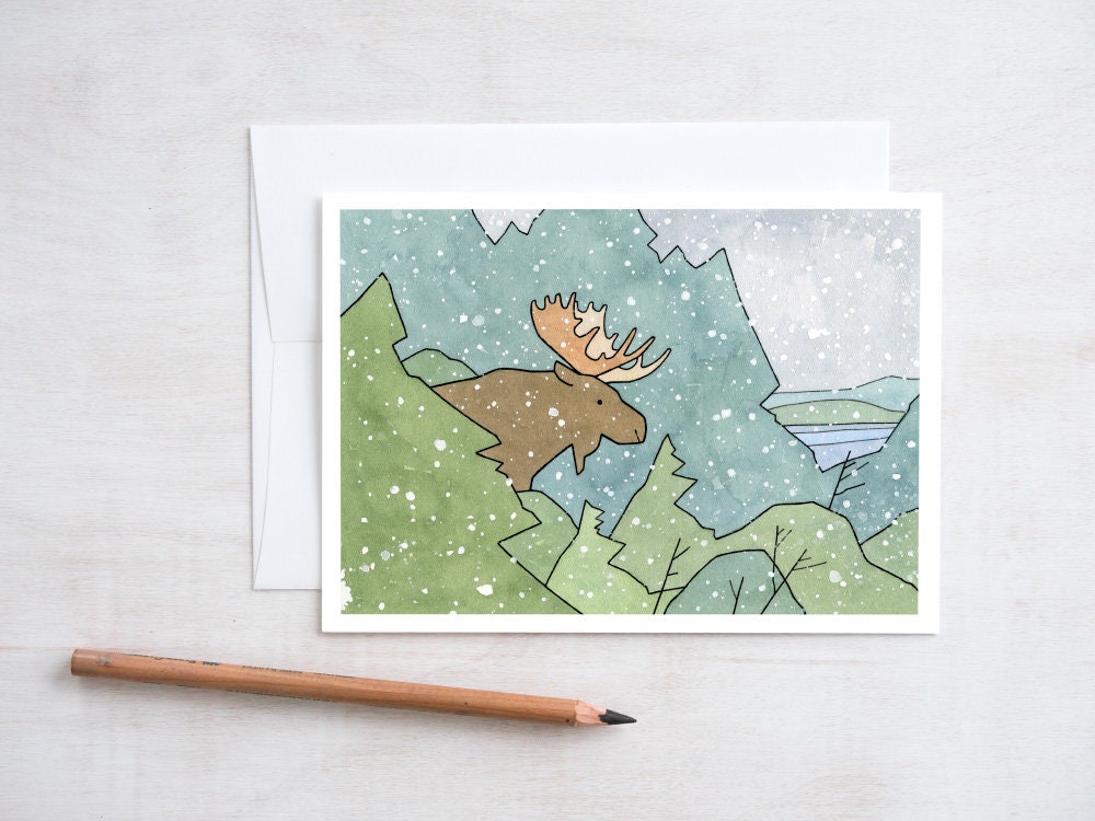 Moose Christmas Card Set, Winter Nature Holiday Stationery
