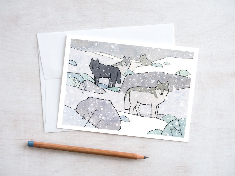 Wolf Pack Holiday Card Set, Whimsical Wildlife Christmas Cards