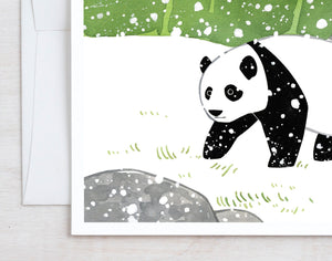 Panda in Snow Holiday Card, Christmas Card, Winter Stationery