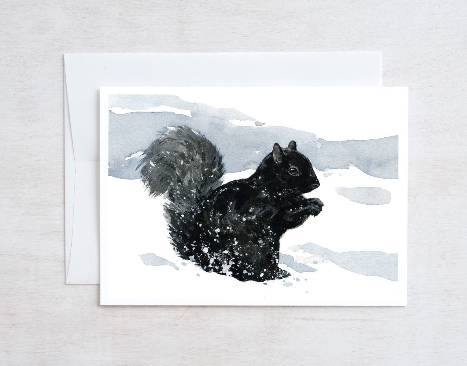 Black Squirrel Winter Card, Christmas Holiday Wildlife in Snow Note Card